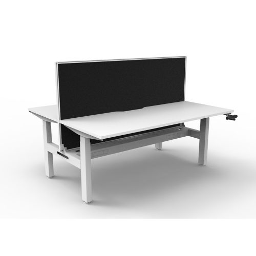 Fast Manual Height Adjustable Back To Back Workstation with Cable Tray & Screen